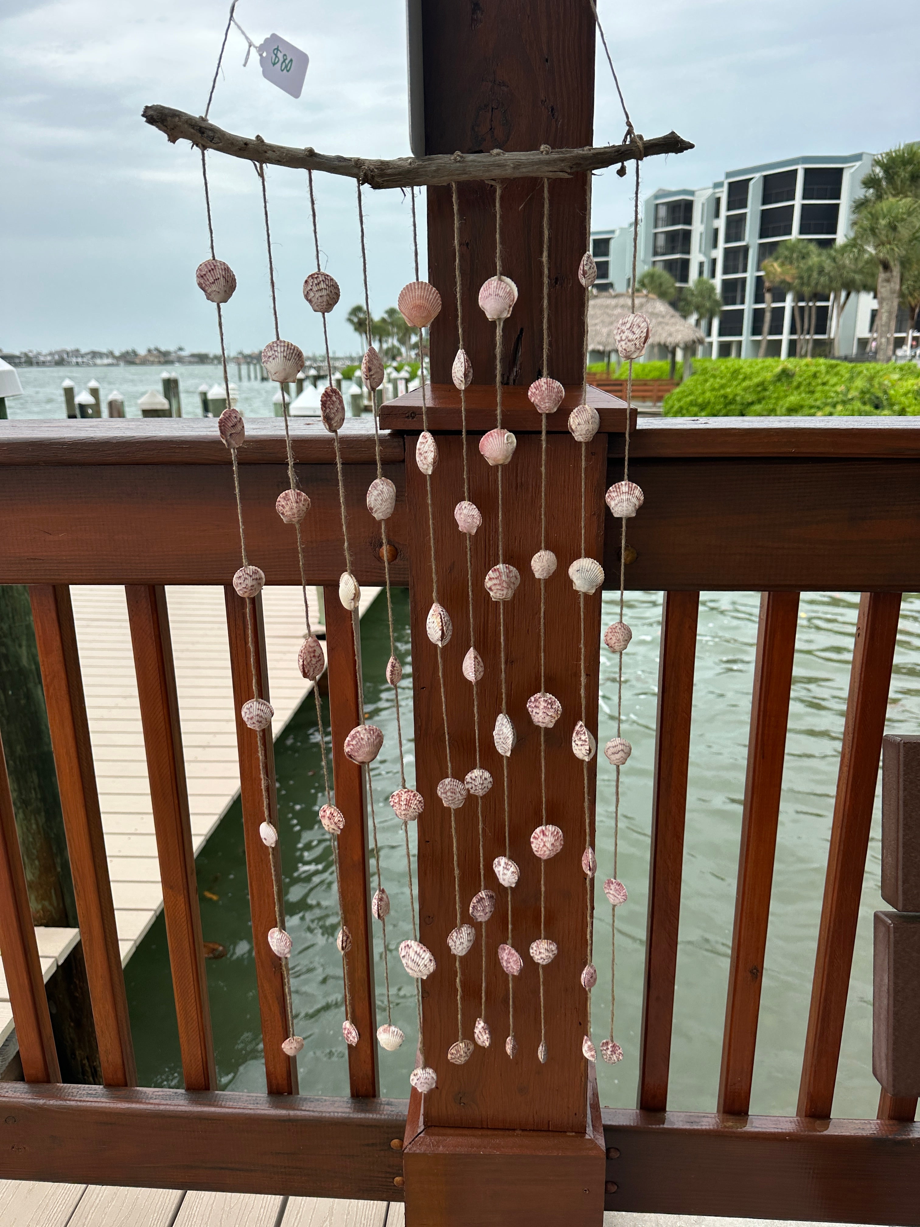 Pink scallop drift wood wind chime