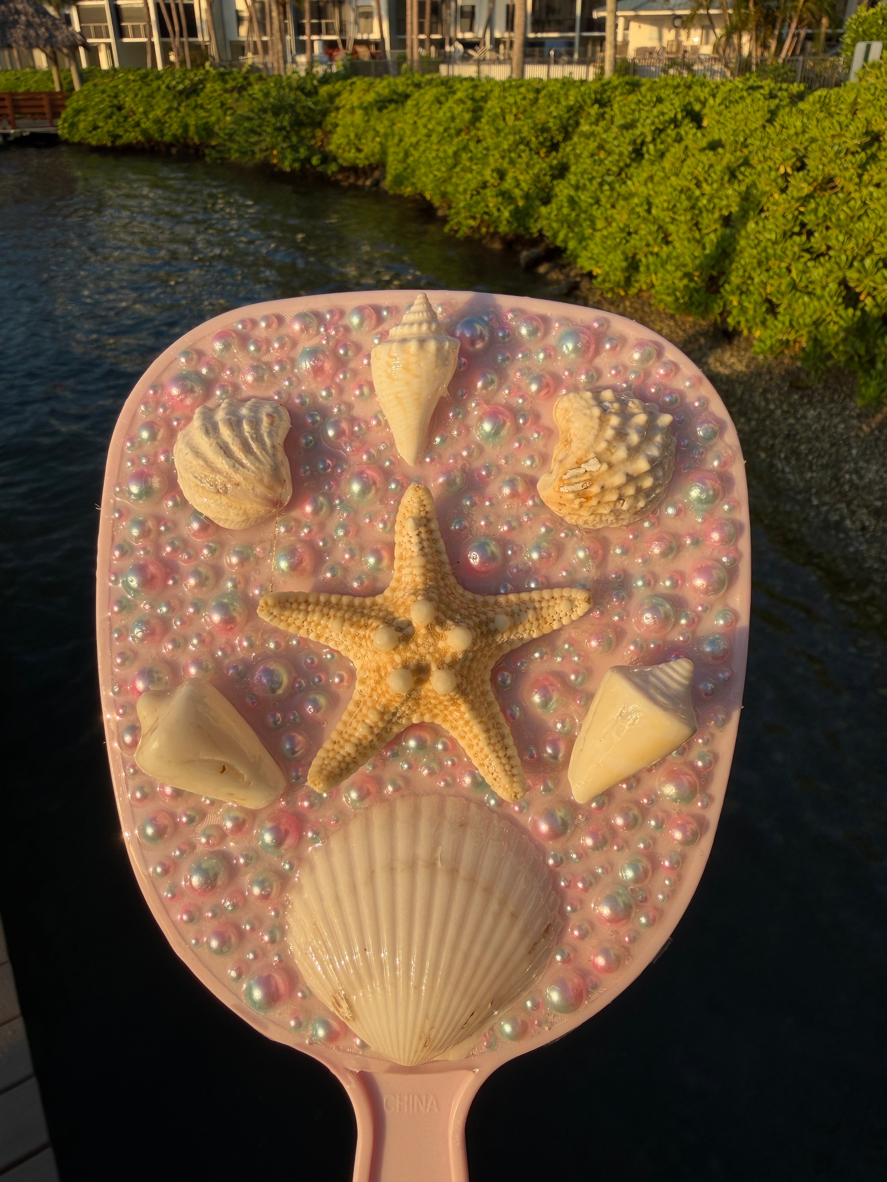 Pink Handheld Shell Mirror