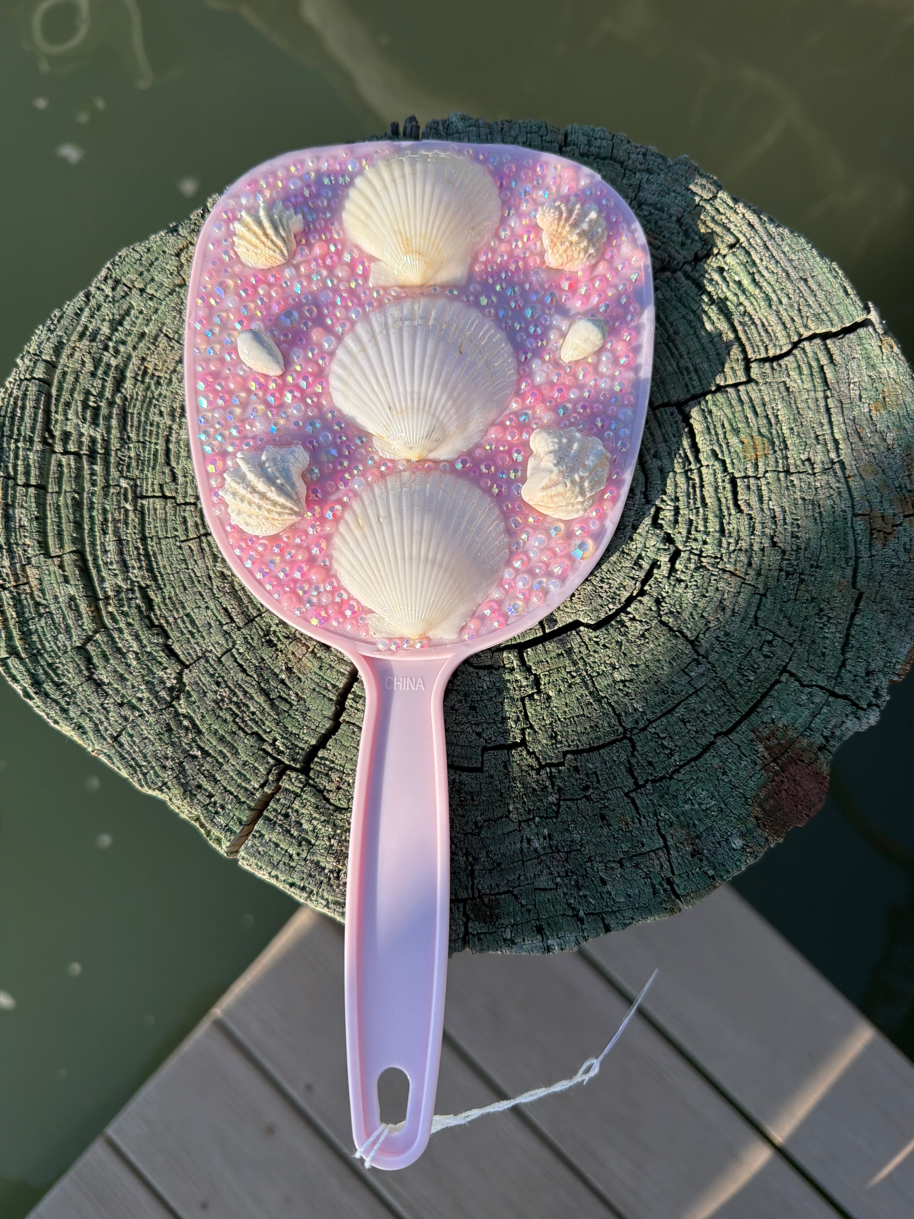 Pink Handheld Shell Mirror