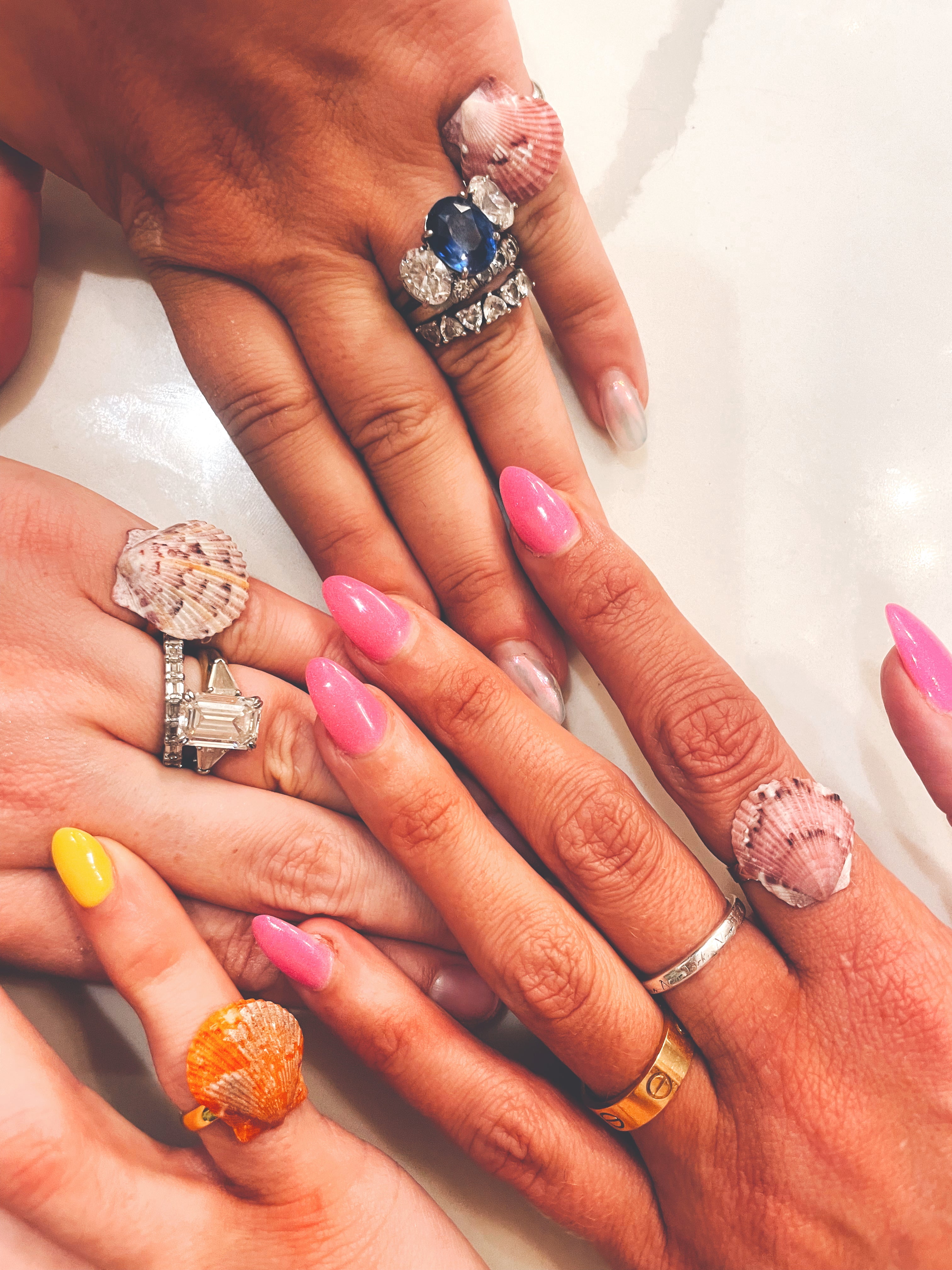 Pink scallop adjustable ring