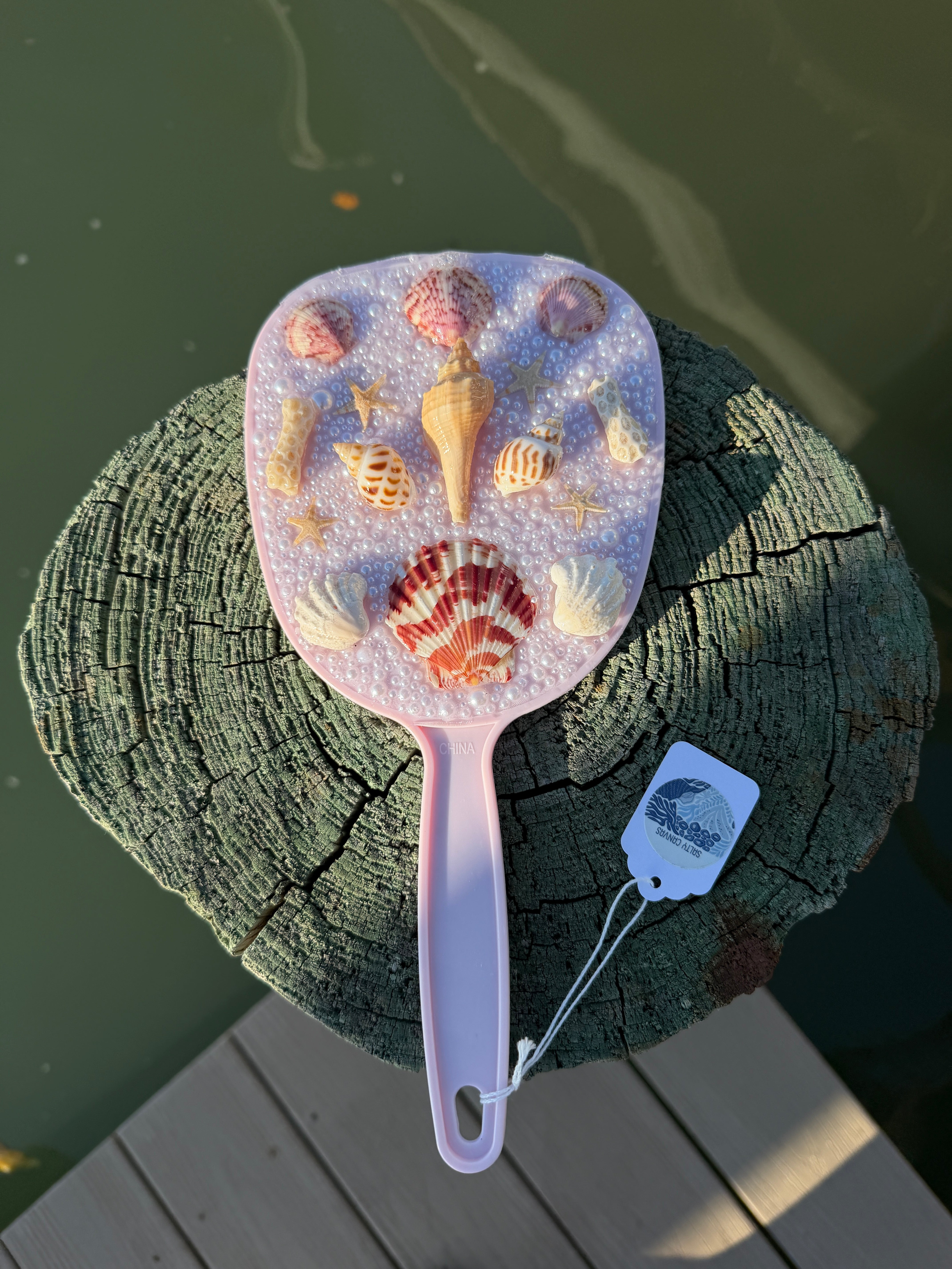 Pink Handheld Shell Mirror