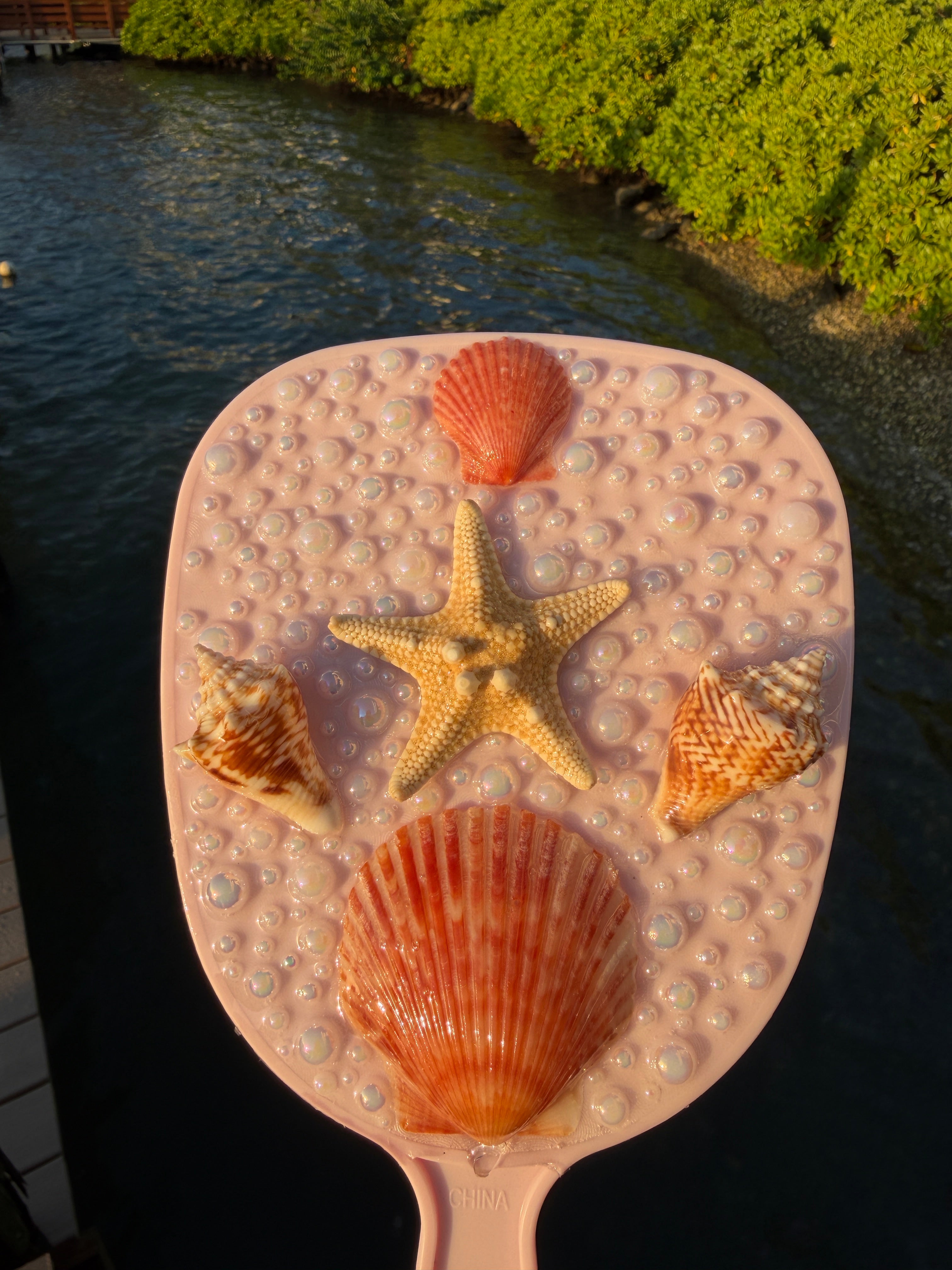 Pink Handheld Shell Mirror