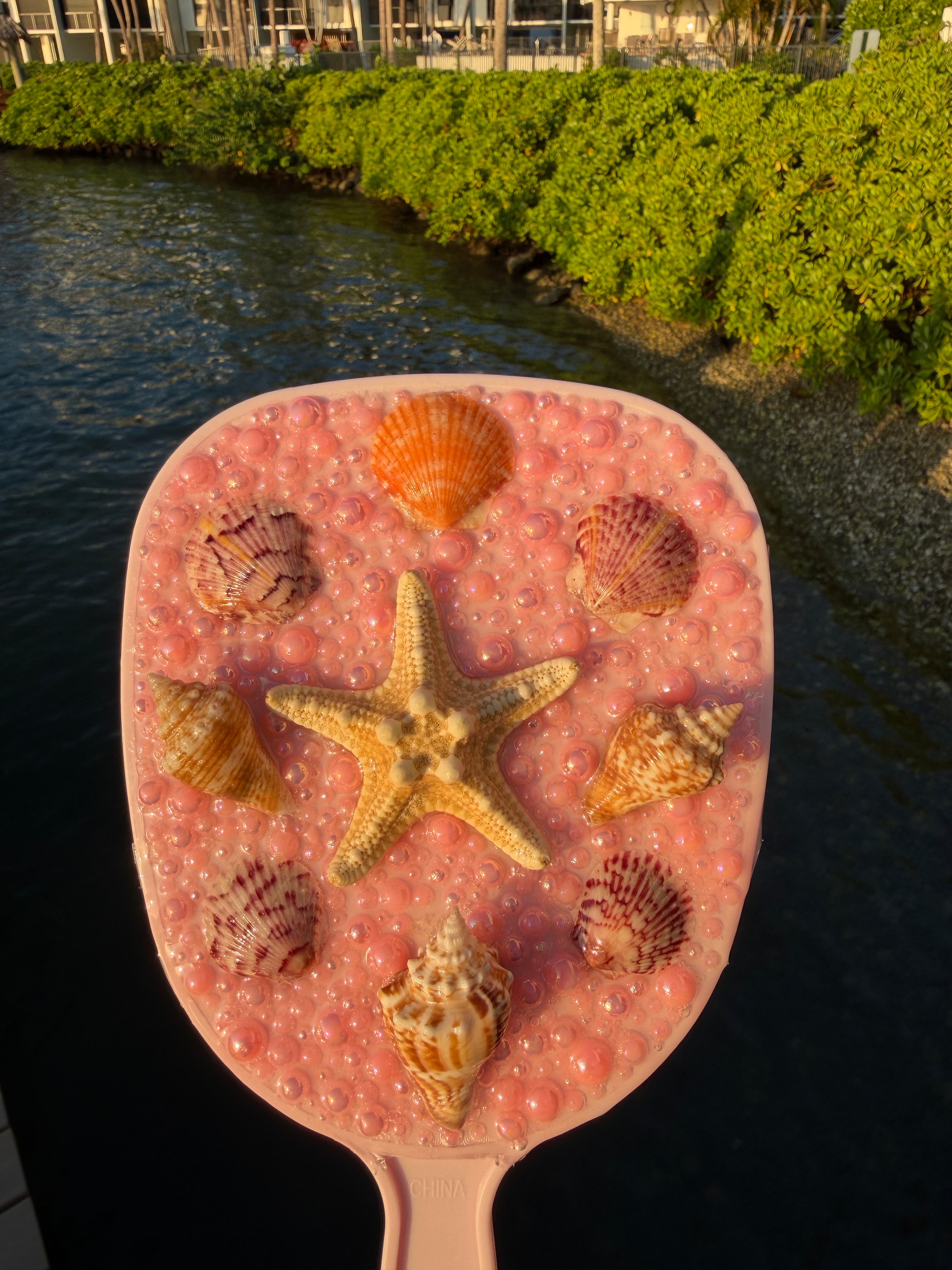 Pink Handheld Shell Mirror